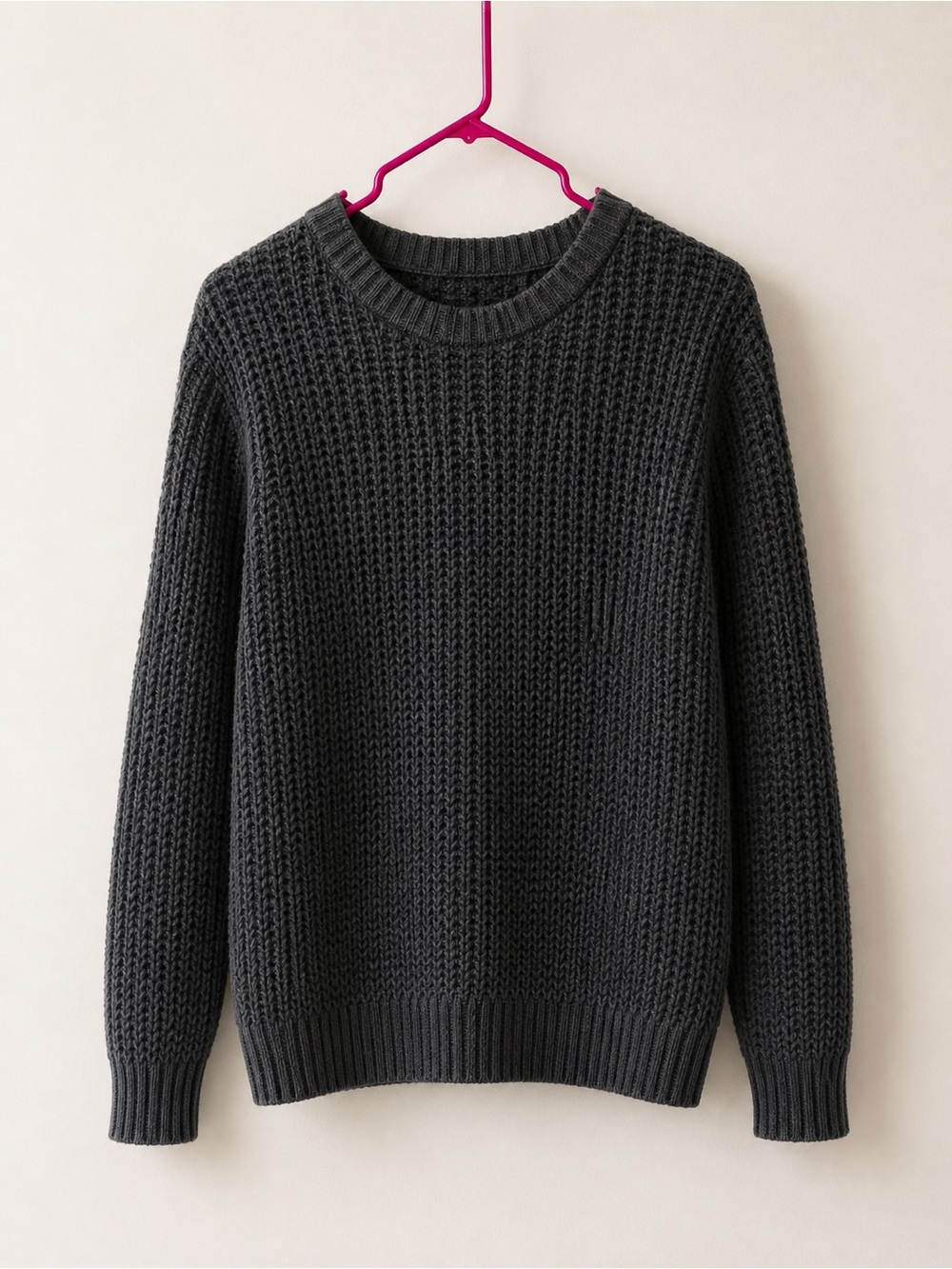 Hollister Dark Charcoal Crewneck Chunky Knit Sweater